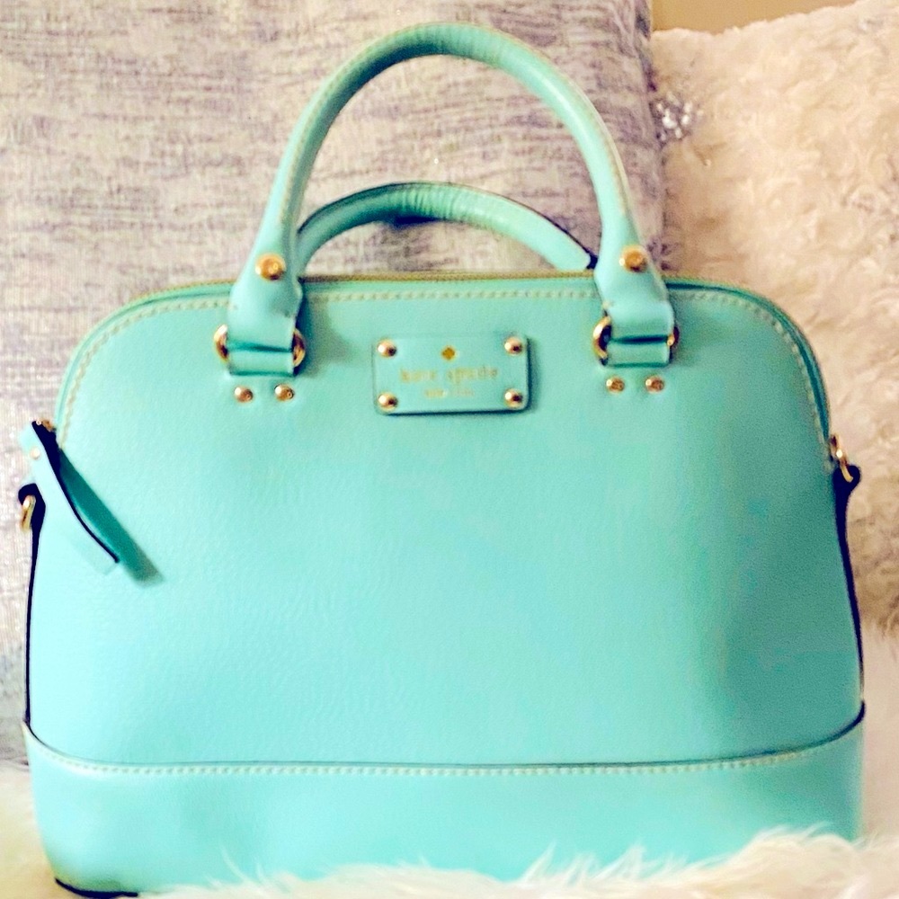 Kate Spade Aqua Leather Gold Zip Dome Bag